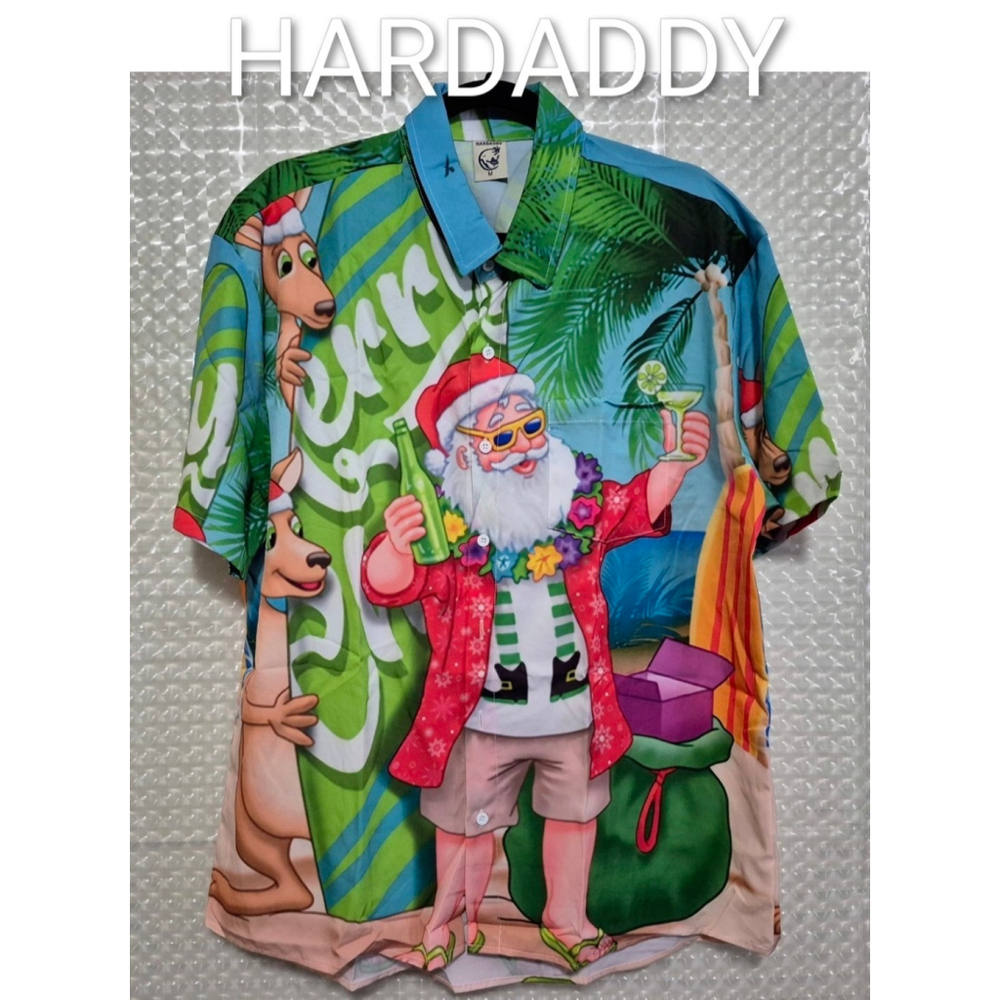 New HARDADDY Shirt Mens M Xhristmas Party Button Front Santa Themed NWOT